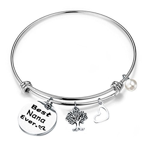 RQIER Birthday Gift for Nana Best Nana Ever Bracelet Expandable Wire Bangle for Grandma (Bangle Bracelet)