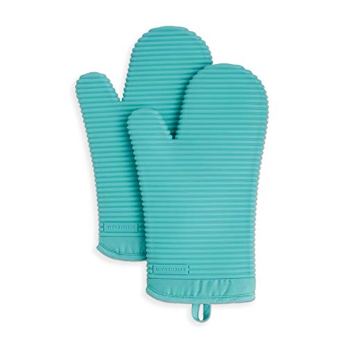 KitchenAid Ribbed Soft Silicone Oven Mitt 2-Pack Set, Mathca, 7.5"x13"