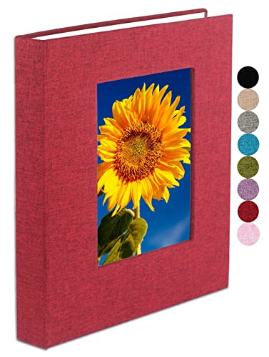 GPIRAL Photo Album 8x10 – 64 Photos for 8x10, Clear Pages, Linen Cover with Front Window, Photo Album for 8x10 Photos, Red