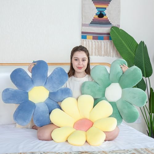 TaiBest Flower Pillow,Flower Shaped Throw Pillow,Flower Shaped Seating Cushion, Floor Pillow, Cute Room Decor & Plush Pillow (15.7, Cornflower Blue)