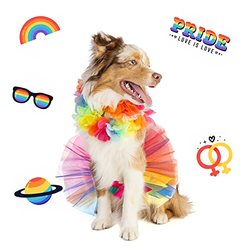 Threetols Rainbow Dog Costume Christmas Pride Princess Dress Cat Costumes, Rainbow Tutu for Small Medium Cats Dogs, Fancy Rainbow Multicolor Pet Collar for Dog Cat Birthday Party Pride Accessories(S)