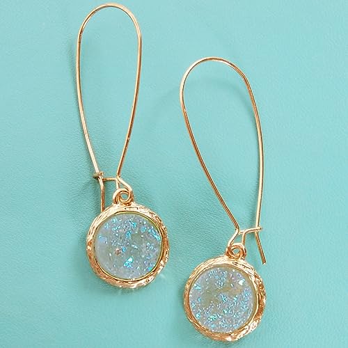 Mint Green Earrings for Women - Teal Earrings for Women, Aqua Earrings, Simulated Druzy Green Drop Earrings, Green Dangle Earrings, Sparkly Glitter Green Stone Earrings, Gold Tone Turquoise Earrings