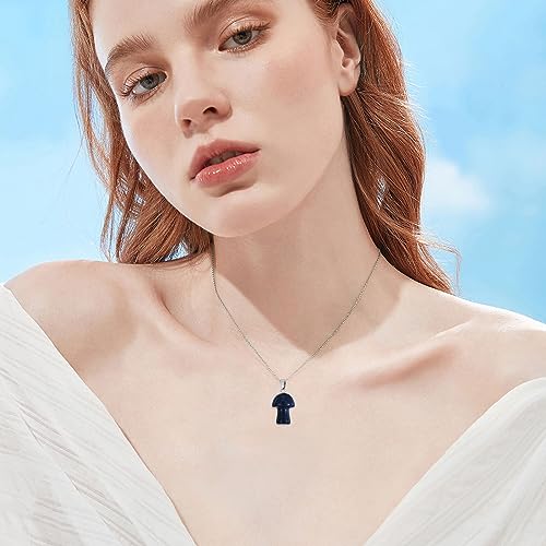 VIJASHOP Lapis Mushroom Necklace for Women Blue Mushroom Pendant Cute Lapis Lazuli Mushroom Jewelry Gifts for Mother Girlfriend Her (18 inches Chain)