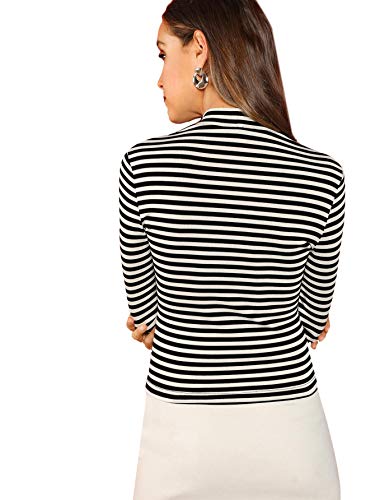 Floerns Women's Mock Turtleneck Long Sleeve Slim Fit Stretch Striped T-Shirts Tunic Tops Fall Fashion Trendy Outfits Clothes Multi Striped S