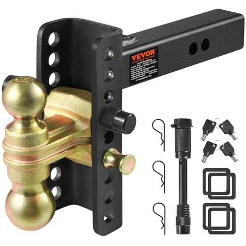 VEVOR Adjustable Trailer Hitch, 6-Inch Drop & 4.5-Inch Rise Hitch Ball Mount with 2-Inch Receiver, Solid Tube, 14,000 lbs GTW, 2-Inch and 2-5/16-Inch 45# Steel Tow Balls with Key Lock for Truck Towing