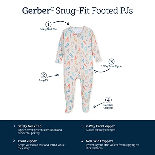 Gerber Unisex Baby Toddler Buttery Soft Snug Fit Footed Pajamas with Viscose Made from Eucalyptus, Abc, 3-6 Months