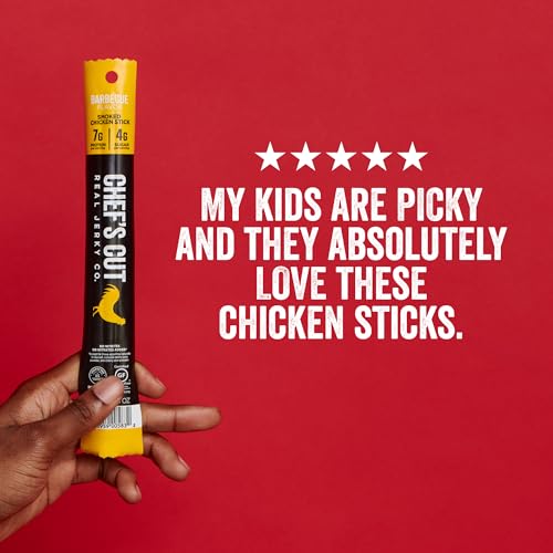 Chef's Cut Smoked Chicken Jerky Meat Sticks, Barbecue Flavor (1 Ounce Stick, Pack of 12) - High Protein, 8g Protein per Serving, 70 Calories, Gluten-Free, Keto Friendly Snack, Low Carb Snack, Individually Wrapped