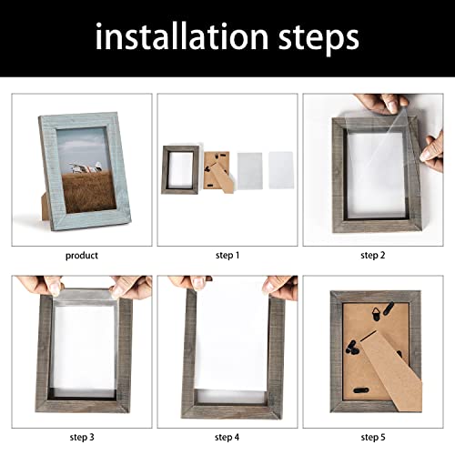 Adeco 4 x 6 Inch Wooden Picture Frame Set Handcrafted Distressed Farmhouse Wall Decor for Wall Hanging and Tabletop, Light Blue, Set of 2