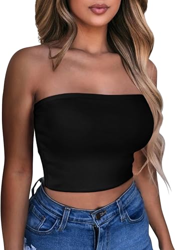 Summer Tube Tops Sexy Crop Tops Backless Top Basic Slim Fit Bandeau Top for Women(Hot Pink, M)