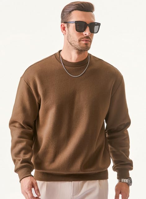 JMIERR Men's Casual Fleece Long Sleeves Crewneck Sweatshirts Thick Cotton Pullover Sweatshirt for Men, US38(S), Brown