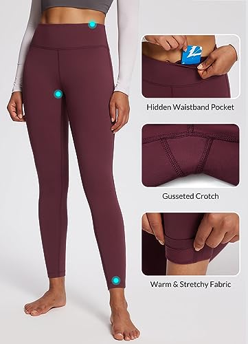 BALEAF Women's Fleece Lined Leggings with Pockets 25" Petite Thermal Winter Warm High Waisted Thick 7/8 Yoga Pants S