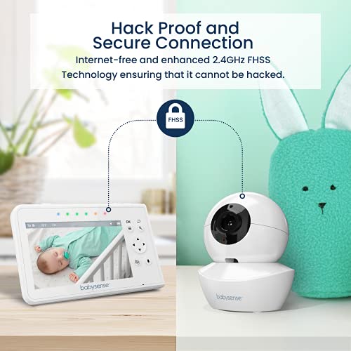 Babysense Baby Monitor with 2 Cameras and Audio 4.3", Non WiFi Baby Monitor, Dual Split Screen, Portable Double Sleep Video Monitor, Auto Night Vision & Light, Lullabies & White Noise, Two-Way Audio