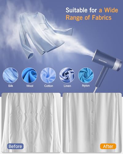 BEAUTURAL Steamer for Clothes, Foldable Handheld Clothing Wrinkles Remover for Garments, 30-Second Fast Heat-up, Portable Fabric Steamer for 120V Countries, Not for Use in 220V Such as Europe