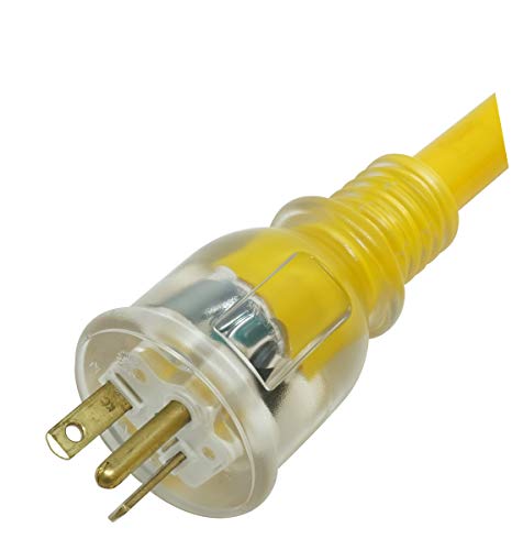 Yellow Jacket Extra Heavy Duty Extension Cord, 50Ft, 10 Gauge, 3 Conductor, Lighted End, Weather Resistant, SJTW, Yellow, 2991
