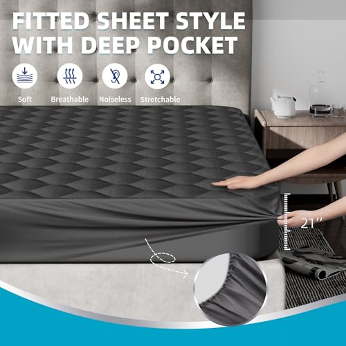 Queen Mattress Protector, Waterproof Mattress Pad Noiseless with Deep Pocket for 8-21 inches Mattress, Soft & Breathable Bed Mattress Cover Washable for Home, Bedroom, Hotel Queen Size (Dark Gray)