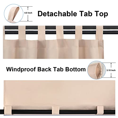 OutdoorLines Waterproof Outdoor Curtains for Patio - Windproof Tab Top Gazebo Curtain Panels - Privacy Sun Blocking Outside Curtain Set for Porch, Pergola and Cabana 110 x 96 inch, White, 2 Panels