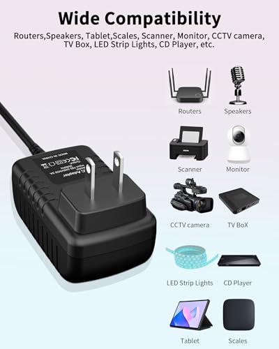 Wall AC Adapter Power Cord Compatible with RESTECK,Vellax,Medcursor,Mirakel,InvoSpa Shiatsu Back Shoulder and Neck Massager Charger Power Supply 12V(Only Fit Compatible with 12V Massager)