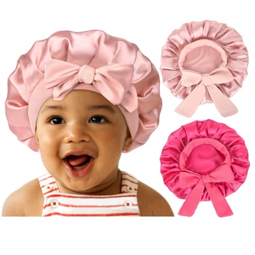 YANIBEST 2 PCS Baby Bonnet Toddler Silk Bonnet for Kids Sleeping Cap Curly Natural Hair Baby Bonnets for Girls Boys Infant Newborn