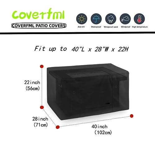 Coverfml Fire Pit Cover, Outdoor Fireplace Cover,Waterproof 600D Outdoor Rectangular Fire Fit Table Cover Deck Box Protector 40*28*22