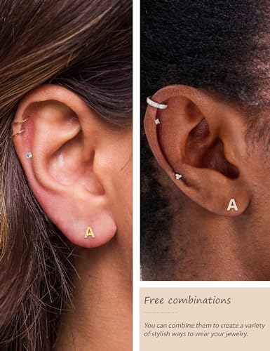 2 Pairs Stud Earrings for Women Initial Surgical Steel Earrings Set 316L Hypoallergenic Gold Plated Earrings W Letter Earring (Gold Color+Silver Color)
