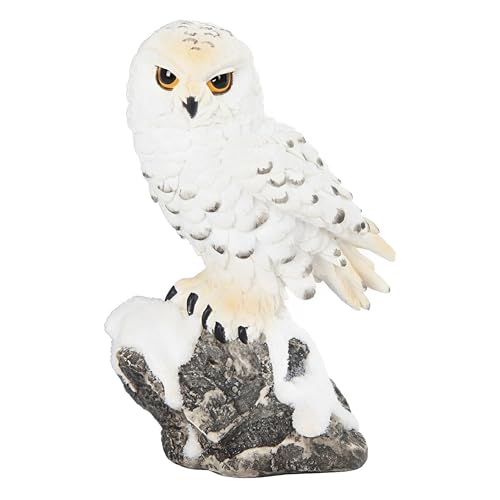 ICE ARMOR 2-PC Gift Set 5" H Snowy Owl Standing on Rock Figurine Statue Ornament Home Room Office Decor Ideas for Housewarming, Holidays and Birthdays