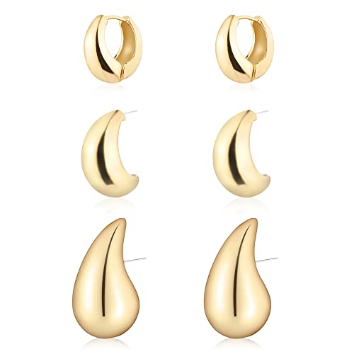 Wgoud 6 Pairs Gold Hoop Earrings Set for Women, 14K Gold Plated Hypoallergenic Lightweight Chunky Twisted Open Huggie Hoops Earrings Jewelry for Gift. (Gold)