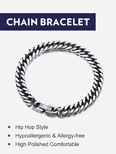 Bandmax Mens Stainless Steel 8MM Chunky Cuban Chain Bracelets for Women Hip Hop Punk Style -7.48"