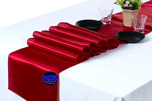 MDS 5 PCS Satin Table Runners 12 x 108 Inch Charmeuse Sateen Silk Table Runner for Indoor Outdoor Wedding Reception Birthday Graduation Party Event Banquet Dining Table Decoration - Ivory