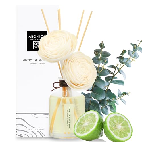 Aronica Twin Sola Diffuser 160ml_Eucalyptus and Bergamot Scent Sticks Oil Diffuser for Modern Home Shelf Decor, Entryway Table Fragrance for Aesthetic Bedroom