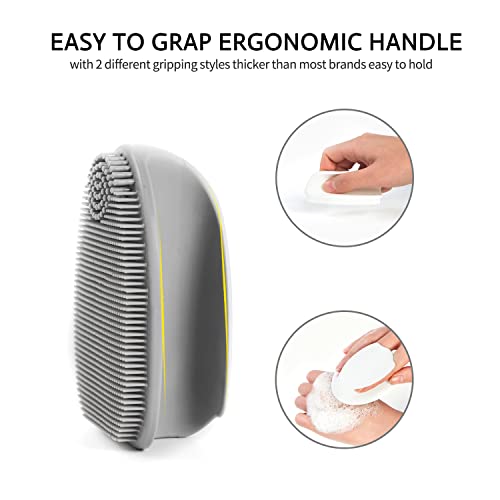 HieerBus Silicone Face Scrubber,Manual Exfoliating Brush,Handheld Facial Cleansing Brush for Women Men-Blackhead Removing Pore Cleansing Massaging for Sensitive, Delicate, Dry Skin (3rd-Grey+White)
