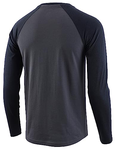 HETHCODE Men's Casual Slim Fit Long Raglan Sleeve Baseball Workout Active Sports Gym Hiking T Shirts Black/F.Red XL