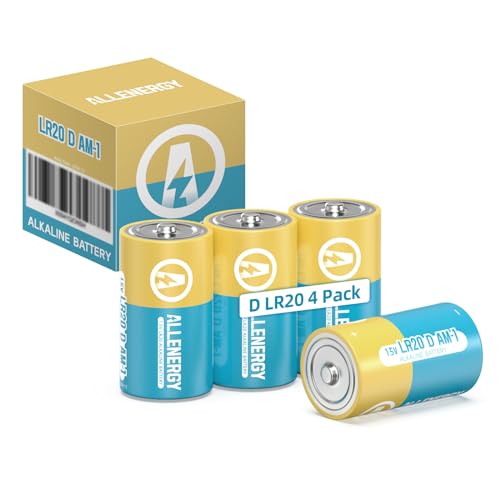 ALLENERGY D Batteries 4 Pack LR20 1.5V Alkaline Battery Long-Lasting, 10-Year Shelf Life