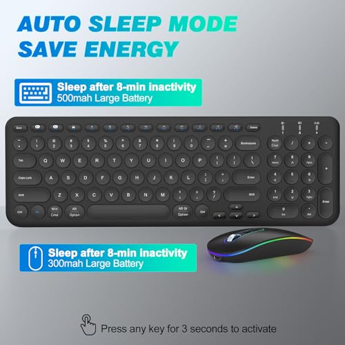 cimetech Bluetooth Keyboard and Mouse, Rechargeable Dual-Mode (Bluetooth 5.1 + USB) Wireless Keyboard and Mouse Combo, Ultra-Slim Multi-Device Keyboard for Mac, iPad, Computer, PC, Windows - Black