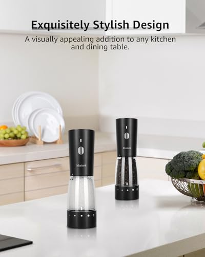 Electric Salt and Pepper Grinder Set, Large Capacity 5.3oz Salt and Pepper Grinder Set with Adjustable Coarseness, Rechargeable Stainless Steel Electric Pepper Grinder with Elegant Storage Base