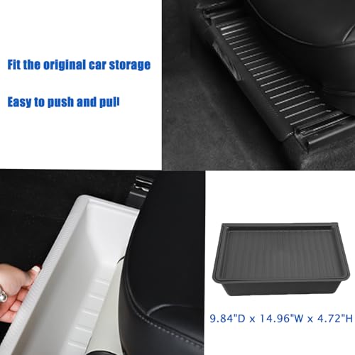 JAMESVAN Under Seat Storage Organizer for Tesla Model Y 2021-2024,TPE Rubber Material Waterproof Under Seat Storage Box with Lid,Compatible with Tesla Model Y Hidden Underseat Bins Tray (White)