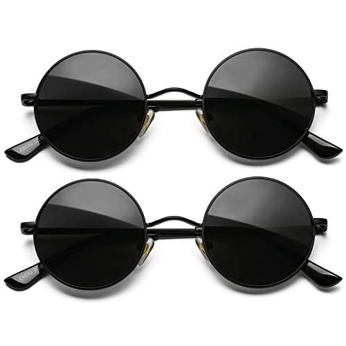 AIEYEZO Round Lennon Glasses Round Polarized Sunglasses for Women Men Small Circle Sunnies (Gold/Ocean Red + Gold/Ocean Red)