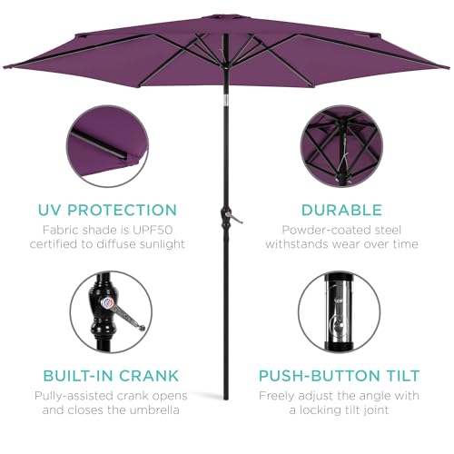 Best Choice Products 10ft Outdoor Steel Polyester Market Patio Umbrella w/Crank, Easy Push Button, Tilt, Table Compatible - Navy Blue
