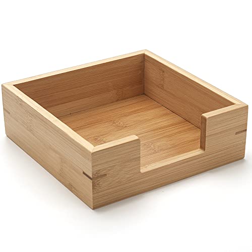 Bamboo Napkin Holder Square, 7.5" x 7.5" x 2.5", Wood Napkin Tray, Wooden Luncheon Napkin Holder for Kitchen Table Countertop