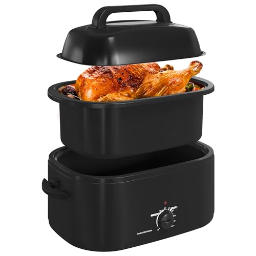 Sunvivi Roaster Oven, 24 Quart Electric Roaster Oven with Self-Basting Lid, Turkey Roaster Oven Buffet with Removable Pan, Cool-Touch Handles, Black