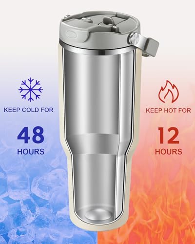 Gpeng 40 oz Tumbler with Handle, Water Bottles with Straw Lid, Insulated Stainless Steel Travel Mug Cup Holder Friendly, Keep Drinks Cold or Hot for 48+ Hours