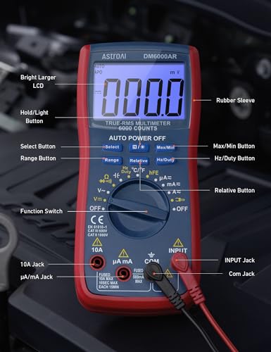 AstroAI Digital Multimeter and Analyzer TRMS 6000 Counts Volt Meter Ohmmeter Auto-Ranging Tester; Accurately Measures Voltage Current Resistance Diodes Continuity Duty-Cycle Capacitance Temperature