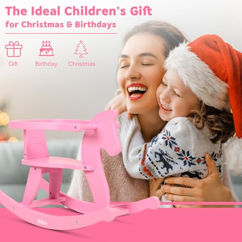 Belleur Rocking Horse for Kids 1-3 Years Old, Wooden Rocking Toy for Toddlers with Removable Fence for Indoor & Outdoor Activities, Baby Horse Riding Toy for Birthday & Visit Gifts
