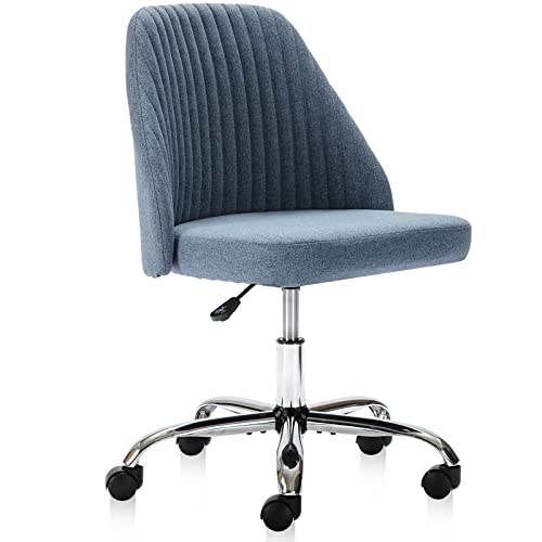 MCQ Office Desk Chair, Modern Cute Rolling Vanity Swivel Task Chairs with Wheels, Comfortable Back Seat Armless for Home, Bedrooms, Office, Study, Student, Adults, Make-up, Dressing Room, Dark Grey