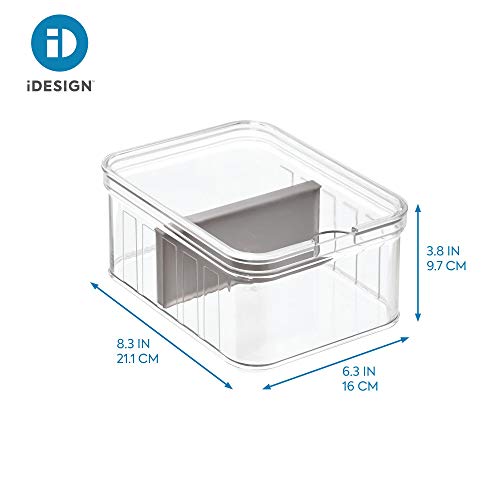 iDesign Crisp Produce Plastic Refrigerator and Modular Stacking Pantry Bin with Lid and Removable Inner Basket, Perfect for Washing Vegetables, Fruit, Lettuce, BPA Free 15.72" x 6.32" x 3.76"