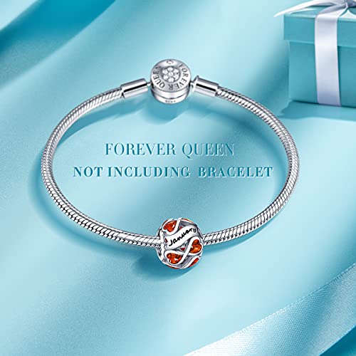 FOREVER QUEEN January Birthstone Charms 925 Sterling Silver Infinite Love Heart Openwork Bead for Charm Bracelets and Necklaces with 5A Cubic Zirconia, Birthday Jewelry Gifts Women
