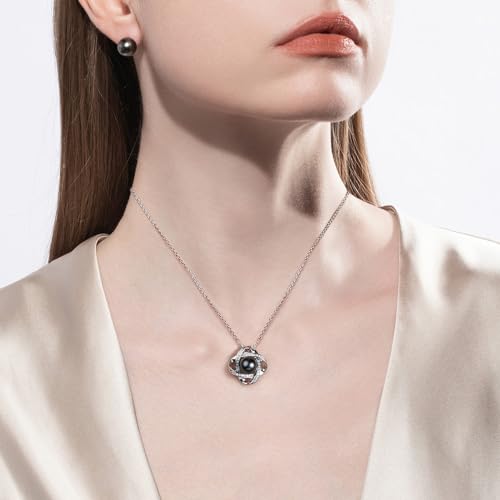 mihiarii Tahitian Black Pearl Necklace Celtic Love Knot Pendant Moissanite Sterling Silver 9MM Pearl Birthday Anniversary Mothers Day Valentines Day Christmas Gifts for Mom Her Women