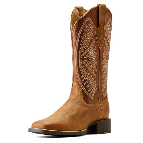 Ariat Women's Round Up Ruidoso Western Boot, Matte Pearl Suede/Cedar Roughout, 8