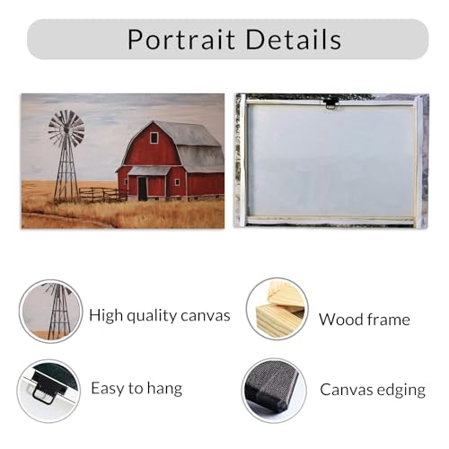 DOARTDO Old Barn Canvas Wall Art Farmhouse Windmill Pictures Country Blue Barn White Flowers Painting for Living Room Home Decor Frame (Barn - 1, 12.00" x 18.00")