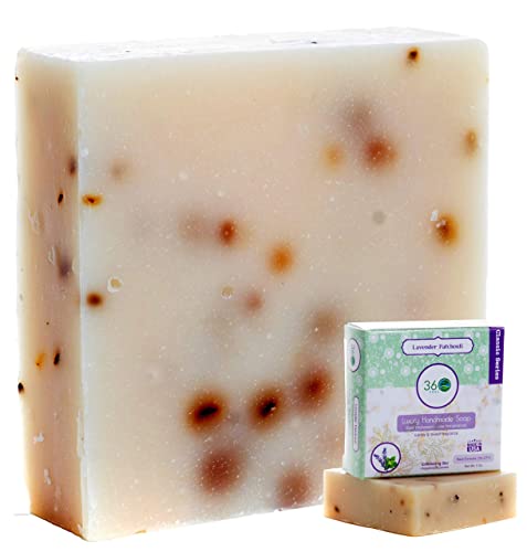 360Feel Lavender Patchouli Soap - 5oz Castile Handmade Soap bar- Refreshing Earthy with peppermint leaves Skin Scrub Exfoliation - Man Soap-Essential Oils - Gift ready