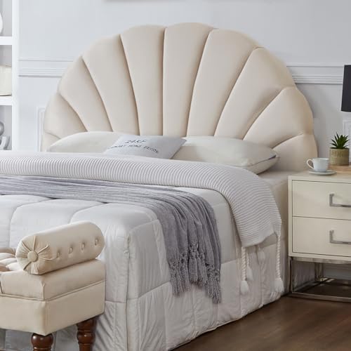 24KF Stunning Crown Design King Headboard, Upholstered Soft Velvet Petal Pattern Headboard King/CA King-Violet